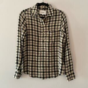 Pistola Women's size XS Black Cream Plaid Button Up Flannel Shirt Office Work